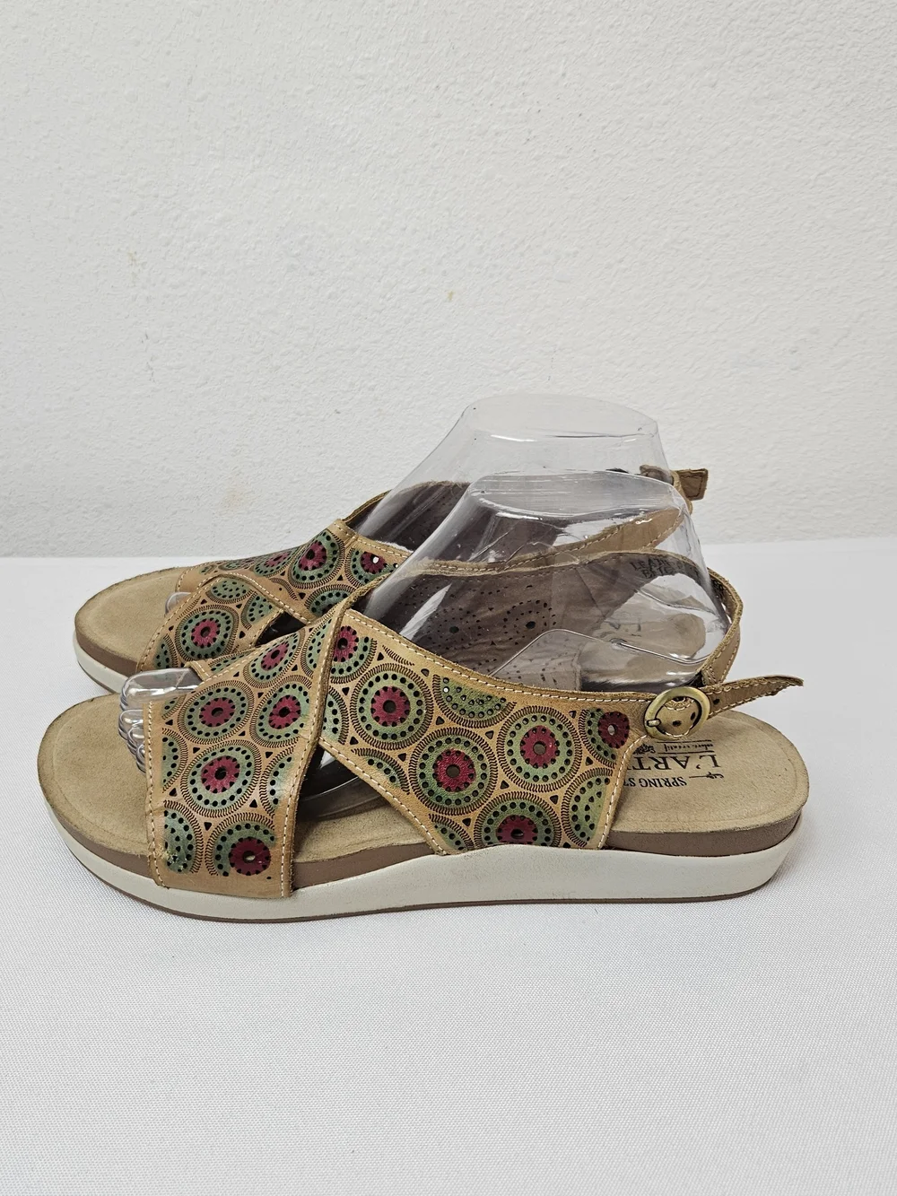 L'Artiste Spring Step ERICE Circles Leather Taupe Multi Sandal EU 41 US 9.5-10